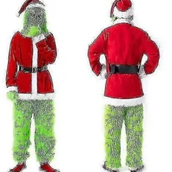 7-delars Grinch-dräktset för julrollspel, vuxen tomtekostymset - WELLNGS 2XL><noscript><img width=