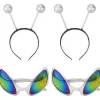 4-delars Halloween utomjording kostym tillbehör set, 2 par utomjording glasögon, 2 par utomjording solglasögon, 2 par silver Mars antenn hörlurar> Tillbehör