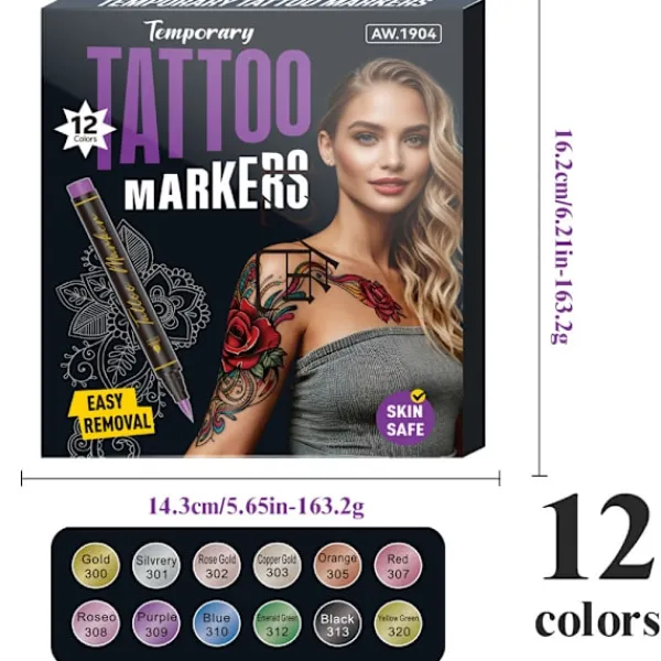 12-delars set med nagelkonstpennor med 0,5 mm fin spets för exakt klotter och ritning.> Smink