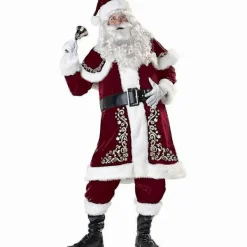 Deluxe Julkostym i Sammet Plus Size för Vuxna Cosplay Par Tomtekläder Maskerad Juluniform Kostym för Män Kvinnor XXL Red Man> Dräkter