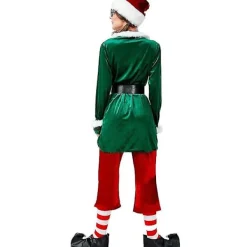 Deluxe 6pcs Damjulskostym Cosplay Jultomte Uniform Kostym för Vuxna Grön Tomtenisse Julhelg Fest Fancy DressM><noscript><img width=