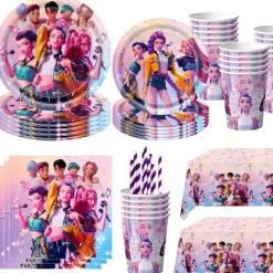 Best Trade Demon Hunter Birthday Party Supplies Set: porslin, banderoll, tårtpålägg och ballonger för barn tattoos-500pcs> Smink