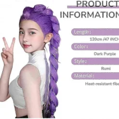 Demon Hunter Kostymperuk Barn Cosplay, Rumi Kostymperuk Lila Fläta Peruk Halloween Cosplay Rekvisita, Anime Cosplay Peruk-WELLNGS><noscript><img width=