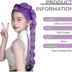 Demon Hunters Kostymperuker Cosplay För Barn, Rumi Kostymperuker Lila Flätor Peruk Halloween Cosplay Rekvisita, Anime Cosplay Peruk><noscript><img width=