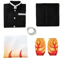 Demon Slayer Deluxe Kostym, Rengoku Kyoujurou Cosplay Kimono Outfit för Män, Japansk Anime Rollspel Klä upp sig för Halloweenfest Comic Con (XL)><noscript><img width=