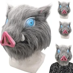 Demon Slayer Hashibira Inosuke Cosplay Mask Halloween Carnival Huvudbonader Fest Anime Fancy Dress Up Head Cover Kostym rekvisita> Masker
