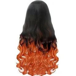 Demon Slayer Kamado Nezuko Cosplay Peruk Anime Lång Vågigt Orange Och Svart Syntetiskt Hår Peruker Halloween Fest Kostym Rekvisita><noscript><img width=