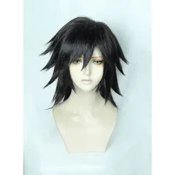 Demon Slayer Kimetsu no Yaiba Tomioka Giyuu Cosplay Peruk Svart Clip Hästsvans Värmebeständigt Syntetiskt Hår Anime Peruker + Perukmössa One Size> Peruker