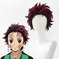 Demon Slayer: Kimetsu No Yaiba Tanjiro Kamado Cosplay Peruk Kort Kastanjebrun Värmebeständig Hår Cosplay Peruker + Örhängen Wig and Earrings | Fyndiq> Peruker