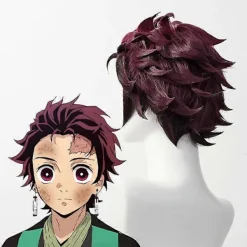 Demon Slayer: Kimetsu No Yaiba Tanjiro Kamado Cosplay Peruk Kort Kastanjebrun Värmebeständig Hår Cosplay Peruker + Örhängen Wig and Earrings | Fyndiq><noscript><img width=