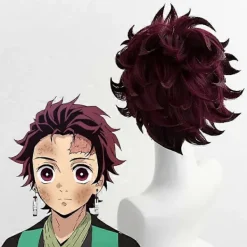Demon Slayer: Kimetsu No Yaiba Tanjiro Kamado Cosplay Peruk Kort Kastanjebrun Värmebeständig Hår Cosplay Peruker + Örhängen Wig and Earrings | Fyndiq><noscript><img width=