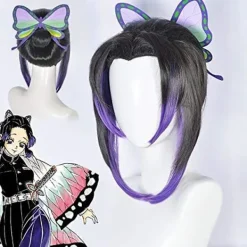 Demon Slayer Kochou Shinobu Cosplay Peruk Syntetiskt Hår Peruker Med Hår Tillbehör><noscript><img width=