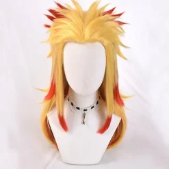 Demon Slayer Rengoku Kyoujurou Cosplayfestdräkt för Halloweenfest Anime Set Presenter Endast One Size - Wig><noscript><img width=