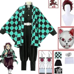 Demon Slayer Tanjiro Kamado Cosplay Kostym Kimono Set för Vuxna & Barn - 9 Delars Anime Outfit Kompatibel med Kimetsu No Yaiba [JUN] 9-delars set-FA- 140 | Fyndiq><noscript><img width=