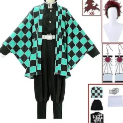 Demon Slayer Tanjirou Kamado Cosplay Kostym Kimono Set - 8 Delars Anime Outfit för Vuxna & Barn[JUN] XXL> Dräkter