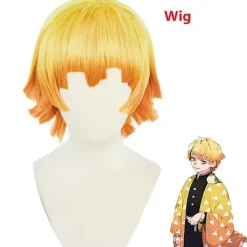 Demon Slayer Zenitsu Agatsuma Kimono Kostym Outfit för Cosplay och Halloween[YDE] 110> Peruker
