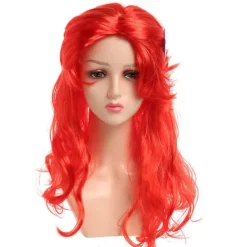 Den lilla sjöjungfrun kostym peruk för vuxna kvinnor lång vågig röd cosplay hår peruk cosplay tillbehör för Halloween karneval fest> Peruker