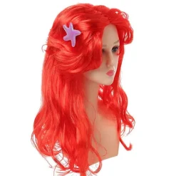 Den lilla sjöjungfrun kostym peruk för vuxna kvinnor lång vågig röd cosplay hår peruk cosplay tillbehör för Halloween karneval fest><noscript><img width=