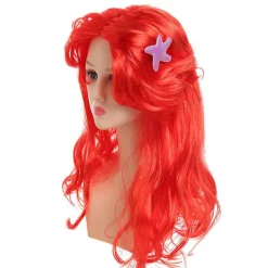 Den lilla sjöjungfrun kostym peruk för vuxna kvinnor lång vågig röd cosplay hår peruk cosplay tillbehör för Halloween karneval fest><noscript><img width=