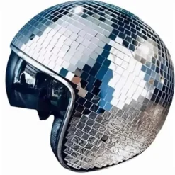 Disco Ball Hjälm Glitter Speglar Glas Punk Kostym Hatt med Infällbart Visir Disco Ball Hatt för B> Huvudbonader