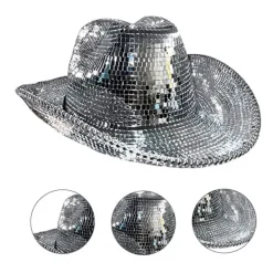 Disco Cowboy Hat Full Spegel Western Top Hat Holiday Ball Dress Up><noscript><img width=
