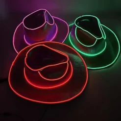 Disco Luminous Led Brudgum/Brud Cowgirlhatt Lysande Ljus Barkeps Bachelorette Party Tillbehör Blinkande Neon Western Cowboyhatt (Vit)><noscript><img width=