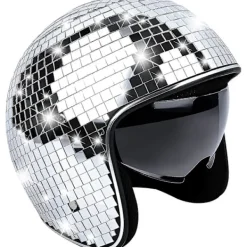 Diskokulehjälm, Discohjälm Cykelhjälm Glänsande Silver Harleyhjälm Party> Huvudbonader