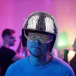 Diskokulehjälm, Discohjälm Cykelhjälm Glänsande Silver Harleyhjälm Party><noscript><img width=