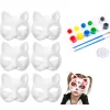 DIY tomma kattmasker, 6-pack omålade rena vita graffiti ansiktsmasker katt vit pappersmask med målarpenslar för dekorationshantverk> Masker