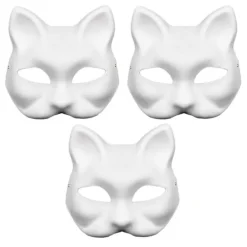 DIY tomma kattmasker, 6-pack omålade rena vita graffiti ansiktsmasker katt vit pappersmask med målarpenslar för dekorationshantverk><noscript><img width=