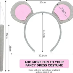 Djurdräktset Öron Pannband Svans Djur Utklädningsset Maskerad Kostym Party Dekoration Tillbehör (Mus)> Huvudbonader