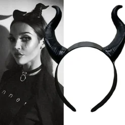 Djävulshorn diadem svart cosplay horn hårbåge gotisk skönhet halloween> Huvudbonader