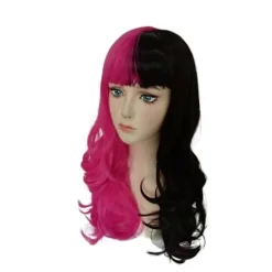 Draculaura Cosplay Kostym med Peruk, Långt Svart och Rosa Värmebeständigt Syntetiskt Hår, Halloweenfest, Rollspel, Karnevaltillbehör> Peruker