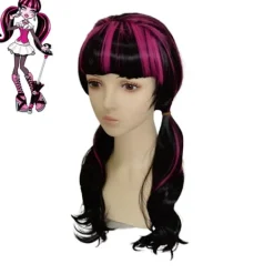 Draculaura Cosplaydräkt Peruk Lång Svart Rosa Värmeeständig Syntetiskt Hår Halloweenfest Rollspel Karneval Rekvisita> Peruker