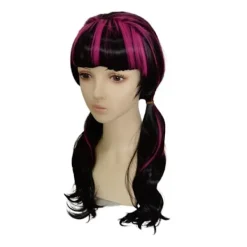 Draculaura Cosplaydräkt Peruk Lång Svart Rosa Värmeeständig Syntetiskt Hår Halloweenfest Rollspel Karneval Rekvisita><noscript><img width=