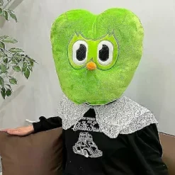 Duolingo grön uggla huvudbonad plyschdocka kudde hänge> Huvudbonader