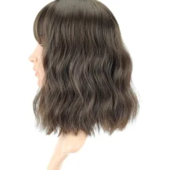 /EA/Brun peruk med luftig lugg, Naturligt svart, Kort Bob-peruk, Dam axellångt lockigt vågigt hår, Syntetisk rollspelsperuk Bob-peruk Flickkläder wi | Fyndiq> Peruker