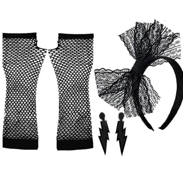 /EA/Dam 80-tals Festkläder Tillbehör Retro Party Kostym Set Vuxen Tutu Kjolar Neon Fisknätshandskar Pärlhalsband Armband Örhängen (Roseröd)> Tillbehör