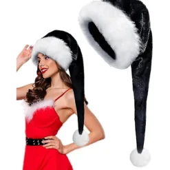 /EA/Jul Svart Tomteluva Lång, Vuxen Deluxe Svart Och Vit Jul Jul Tomteluva För Svart Jul Tema Nyårsfestlig Semesterfest Tillbehör C> Huvudbonader
