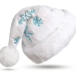 /EA/Vit tomtemössa för vuxna med julplyschhatt och blå snöflinga> Huvudbonader