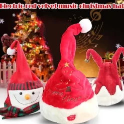 Elektrisk Tomteluva Musik Swing Tecknad Röd Plyschluva Julfestmössa A> Huvudbonader