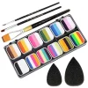 Face Paint Kit 1-Stroke 12 Split Cake Palette, Vattenaktiverad Kroppsmålningssats med 3 Penslar 2 Svampar> Smink