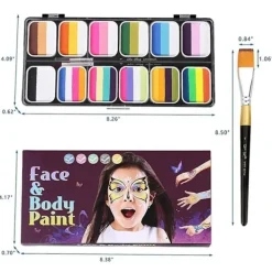 Face Paint Kit 1-Stroke 12 Split Cake Palette, Vattenaktiverad Kroppsmålningssats med 3 Penslar 2 Svampar> Smink
