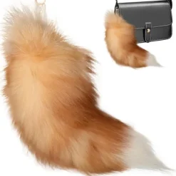 Falsk rävsvans, 40 cm djursvans, fluffig fuskpälssvans, realistisk rävsvans, nyckelring, plånboksdekoration rävsvans, rollspel, gyllene-WELLNESS> Tillbehör