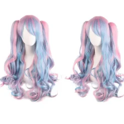 Falska lockar lockiga vågiga peruker Cosplay fest peruk silke peruker hår peruker full W> Peruker