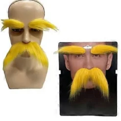 Falska Skägg Mustasch och Ögonbryn Set, Gula Mustascher Ögonbryn Självhäftande Skägg för Barn Vuxen Halloween Jul><noscript><img width=