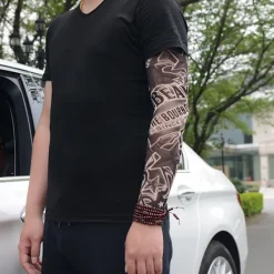 Falska temporära tatueringsärmar Vuxna Kvinnor Män Slip on Elastiska Armstrumpor Unisex Party Halloween Tatuering Biker Solskydd 1 Par-GKK013><noscript><img width=