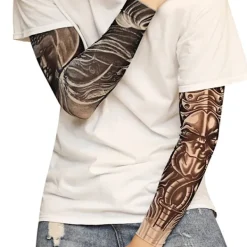 Falska temporära tatueringsärmar Vuxna Kvinnor Män Slip on Elastiska Armstrumpor Unisex Party Halloween Tatuering Biker Solskydd 1 Par-GKK013><noscript><img width=