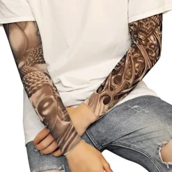 Falska temporära tatueringsärmar Vuxna Kvinnor Män Slip on Elastiska Armstrumpor Unisex Party Halloween Tatuering Biker Solskydd 1 Par-GKK013><noscript><img width=