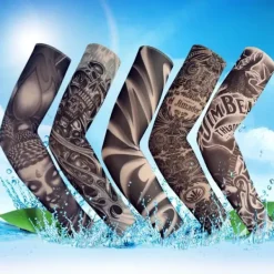 Falska tillfälliga tatueringsärmar Vuxna Kvinnor Män Slip on Elastiska Armstrumpor Unisex Party Halloween Tatuering Biker Sun Block 1 Par-GKK013> Smink
